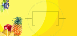 线条菠萝食品水果黄色背景简约风格海报banner高清图片
