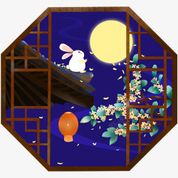 中秋节玉兔月亮国风素材