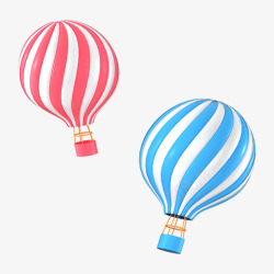粉色蓝色卡通3D立体热气球素材