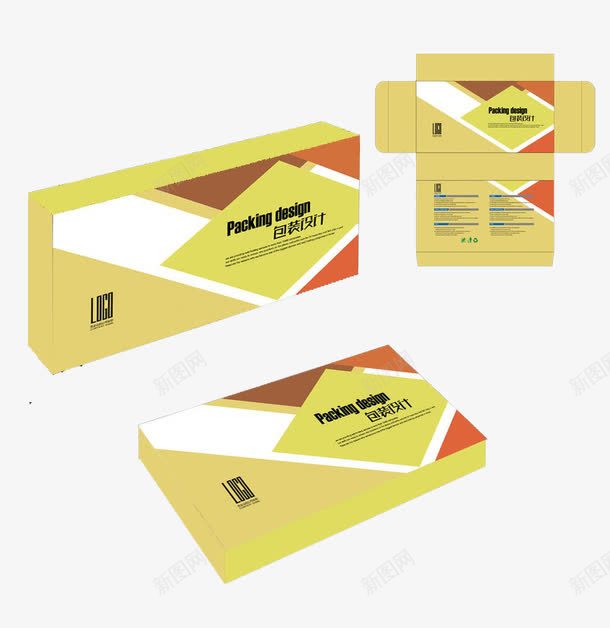 黄色盒子包装设计图png免抠素材_新图网 https://ixintu.com 黄色 包装 设计 立体图 平面展示图