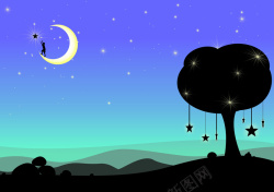 童话树站在月亮上摘星星高清图片