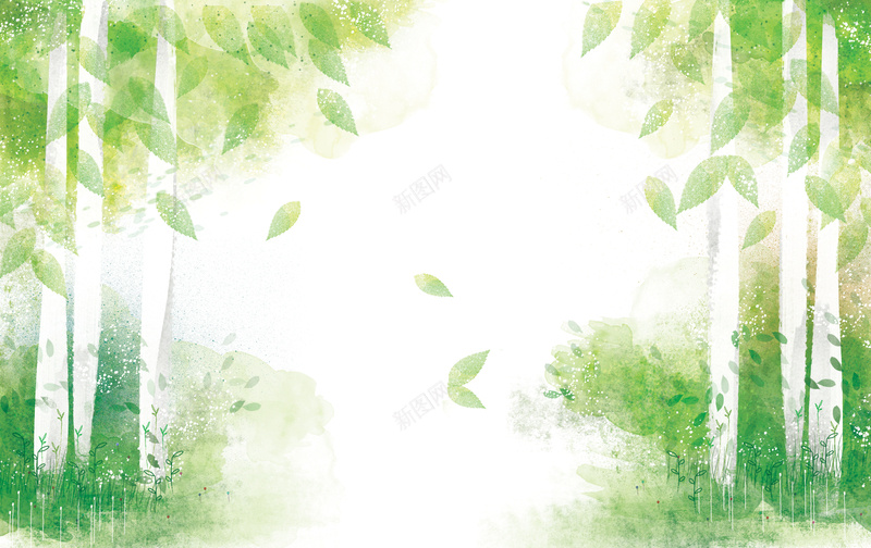 手绘绿色树林背景psd设计背景_新图网 https://ixintu.com 叶子 手绘 树叶 树林 绿色 水彩 线条 卡通 童趣