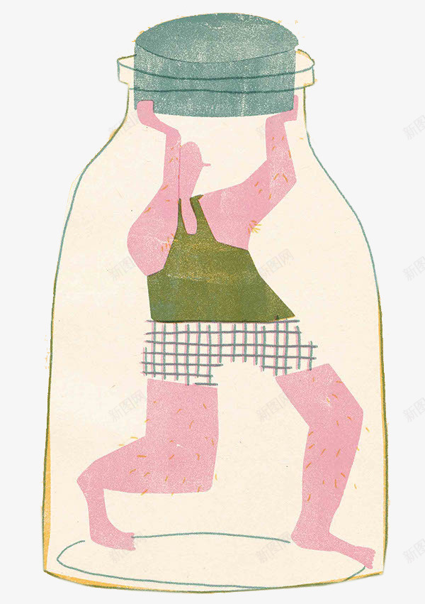 瓶子里的人类PNGpng免抠素材_新图网 https://ixintu.com 粉红色 白色 玻璃瓶 抽象 人物 人类 瓶盖 蓝色