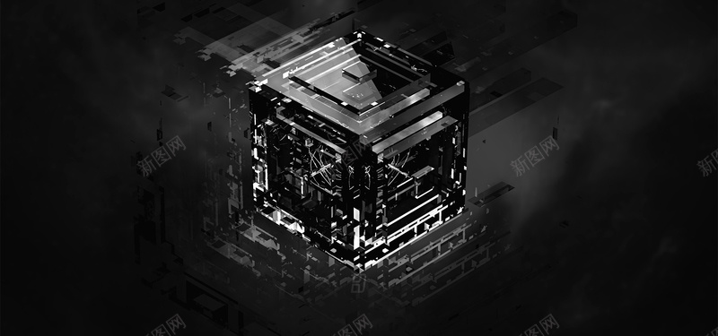 黑白科幻3D方块电子产品banner背景