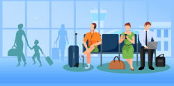 机场出发大厅候机人员卡通人物机场海报矢量背景高清图片