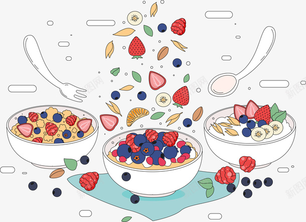 新鲜早餐设计素材png免抠素材_新图网 https://ixintu.com 卡通有趣 矢量图案 彩色底纹 新鲜早餐 营养 水果干