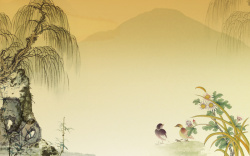 花卉宣传单中国风工笔画海报背景素材高清图片