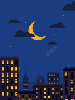 夜灯月亮静谧的夜晚风景海报背景高清图片
