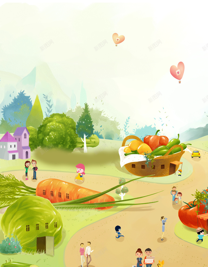 卡通果蔬都市绿色背景素材psd设计背景_新图网 https://ixintu.com 卡通 果蔬 都市 绿色 背景 清新 简约 童趣 购物 自然 营养 蔬果 爱心