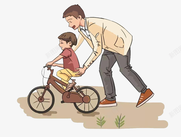 教孩子骑车的父亲png免抠素材_新图网 https://ixintu.com 父亲节 骑车 父子 卡通