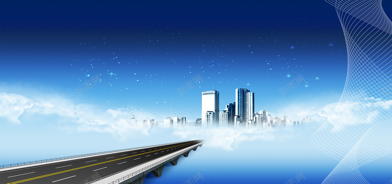 梦幻城市大气蓝色淘宝海报背景背景