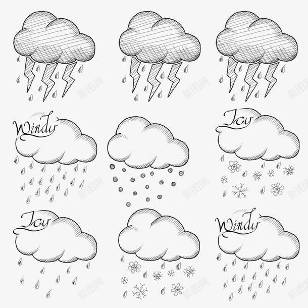 下雨下雪天气图标psd免抠素材_新图网 https://ixintu.com 下雨 下雪 天气图标 线条
