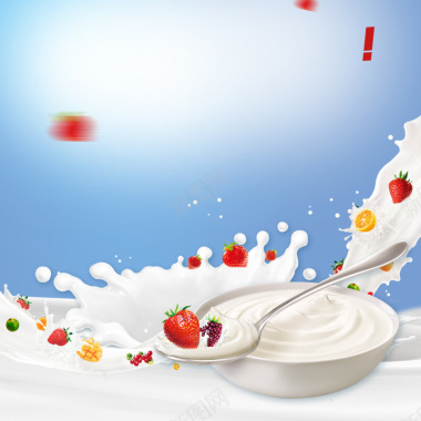 飞溅牛奶水果酸奶机PSD分层主图背景素材背景
