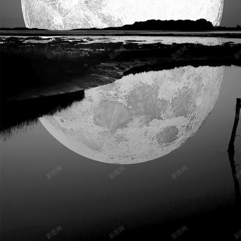 水中月jpg设计背景_新图网 https://ixintu.com 主图 摄影 月亮水面倒影深夜黑白灰摄影 深夜风景 风景