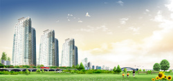 房地产规划设计房地产城市大气商务蓝色淘宝海报背景高清图片