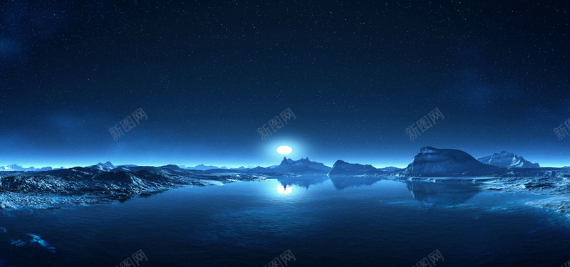 蓝色冰山月亮背景背景