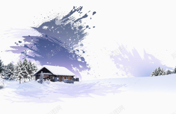 手绘冬季雪山平面广告背景