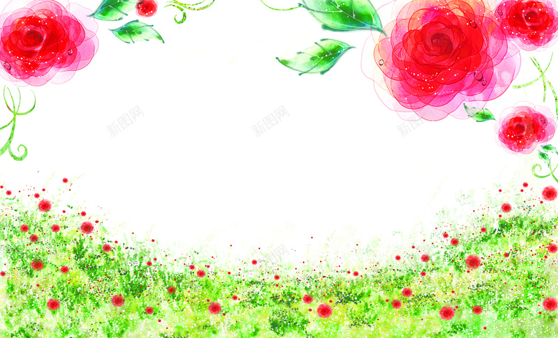 手绘玫瑰花背景psd设计背景_新图网 https://ixintu.com 玫瑰花 手绘 红色 绿色 花朵 卡通 白色 童趣