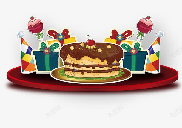 蛋糕和礼物png免抠素材_新图网 https://ixintu.com 生日 蛋糕 彩色礼盒 棒棒糖 彩帽 卡通