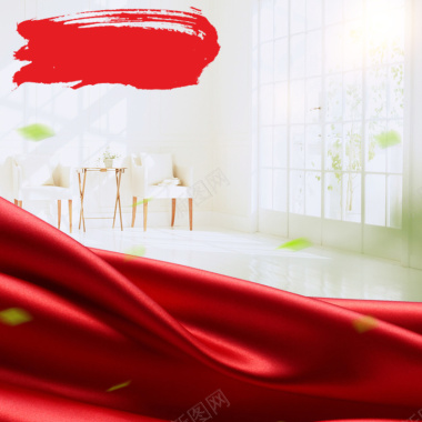 室内红色丝绸绸布中国风笔刷PSD背景素材背景