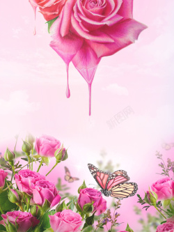 玫瑰花油清新唯美化妆品海报背景素材高清图片