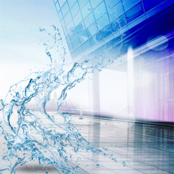 水环绕净水器城市建筑蓝色水花PSD分层主图背景素材高清图片