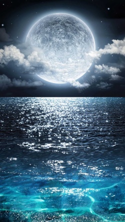 海水星星海面上的月亮h5素材背景高清图片