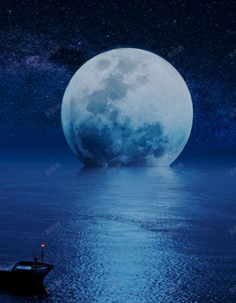 海洋上的月球H5背景jpg设计背景_新图网 https://ixintu.com 夜色 大气 月亮 海洋 蓝色