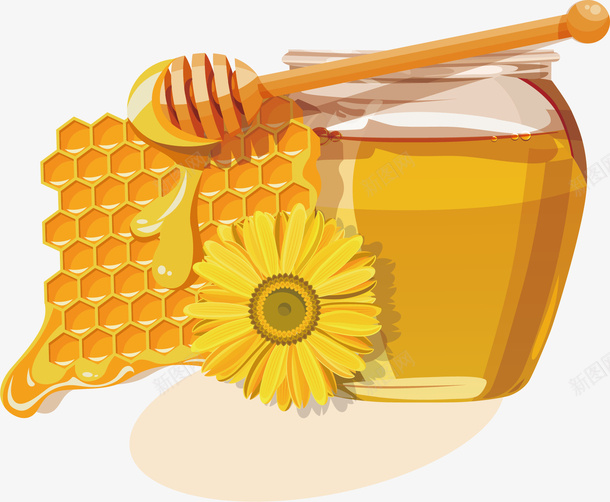黄色蜂蜜设计素材eps免抠素材_新图网 https://ixintu.com 玻璃罐 卡通有趣 矢量图案 蜂蜜 黄色花朵 甜蜜