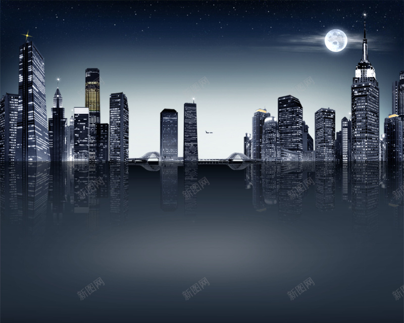 夜间城市背景psd设计背景_新图网 https://ixintu.com 城市 建筑 月亮 科技 简洁 科幻 商务
