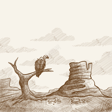手绘西部沙漠秃鹫背景素材背景