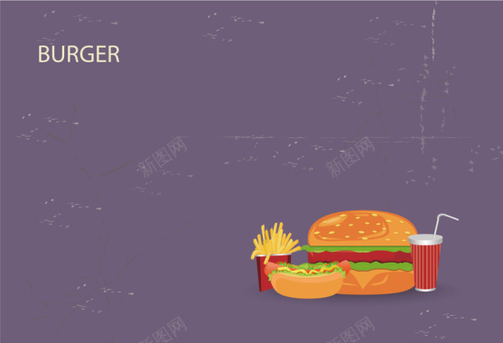 扁平化汉堡薯条食物海报背景素材背景