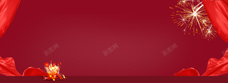 红色喜庆烟花电商海报背景背景