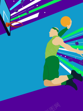 蓝色简约卡通矢量扁平化篮球比赛海报背景背景