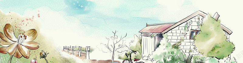 彩绘手绘房子背景背景