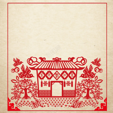 中国风房屋剪纸主图背景素材背景