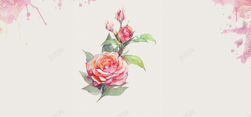 手绘玫瑰花喷墨背景背景