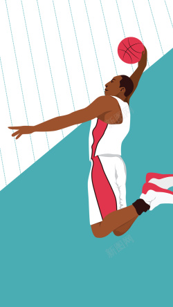 篮球体育竞技绿色扁平卡通篮球PSD分层H5背景素材高清图片