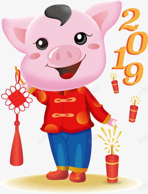 卡通小猪设计素材png免抠素材_新图网 https://ixintu.com 2019 新年快乐 矢量图案 扁平化 粉色小猪 猪年大吉