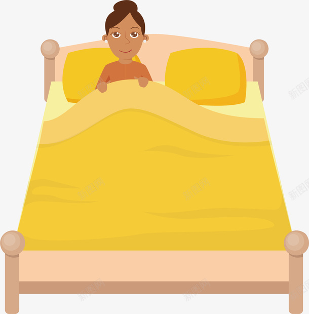 女孩睡觉免抠素材ai免抠素材_新图网 https://ixintu.com 矢量图案 卡通有趣 扁平化 被子 床铺 装饰图