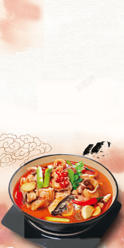 餐馆开业灯箱青椒河鱼火锅海报背景素材高清图片