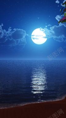 蓝色天空中的月亮H5素材背景背景