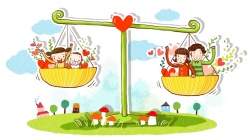 幸福家庭手绘韩式清新幸福家庭一家人天平团聚海报背景高清图片