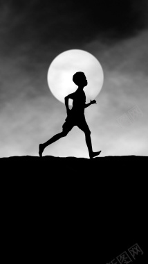 黑白奔跑的小孩H5背景素材背景