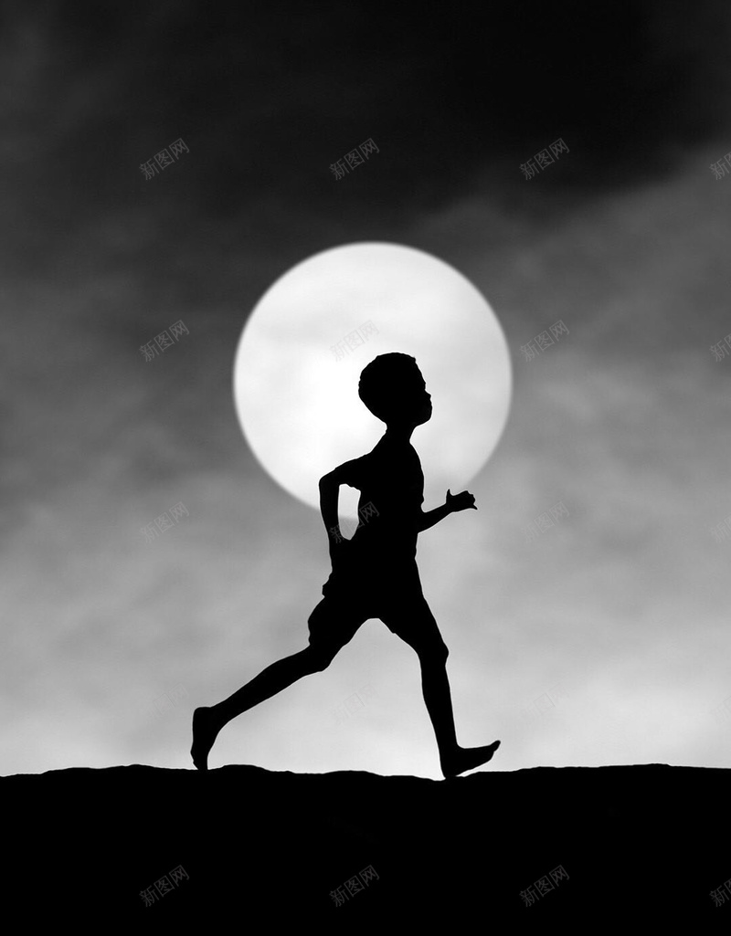 黑白奔跑的小孩h5背景素材