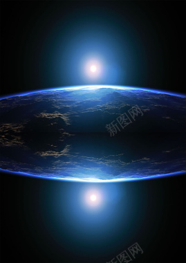 蓝色地球对称镜面背景海报背景
