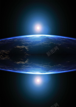 镜面海报蓝色地球对称镜面背景海报高清图片