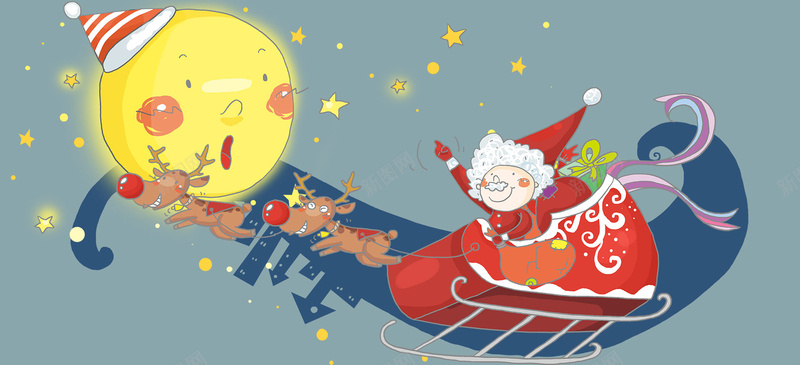 圣诞节背景psd设计背景_新图网 https://ixintu.com 圣诞节海报 圣诞老人 圣诞节 卡通 月亮 海报banner 童趣 手绘