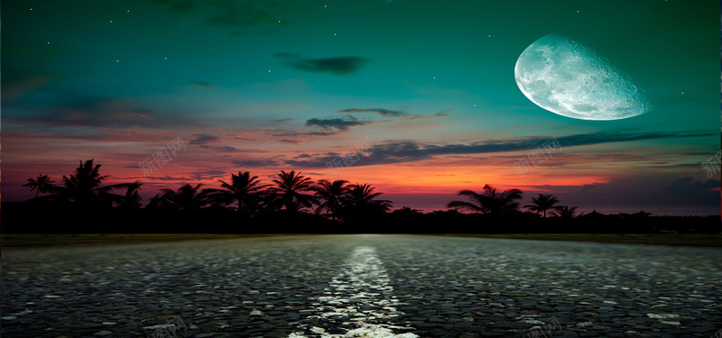 星空的月亮云彩与石头路jpg设计背景_新图网 https://ixintu.com 星光 月亮 云彩 石头路 远处的树 海报banner 摄影 风景
