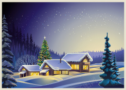 圣诞矢量木屋素材圣诞雪夜小屋星光01高清图片